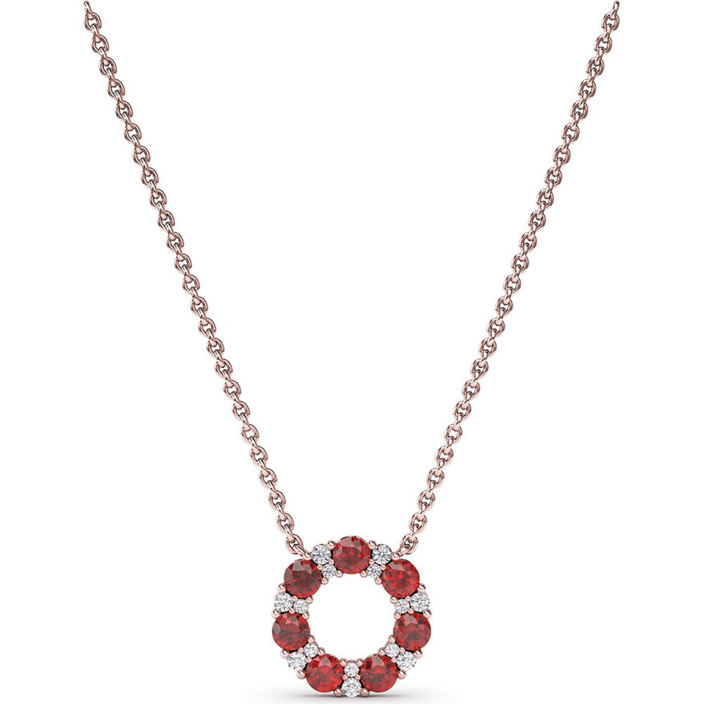 Shared-Prong Ruby and Diamond Circle Necklace by Fana - 1.23 Carat Total Gemstone Weight