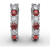 Shared-Prong Ruby and Diamond Hoop Earrings by Fana - 0.84 Carat Total Gemstone Weight