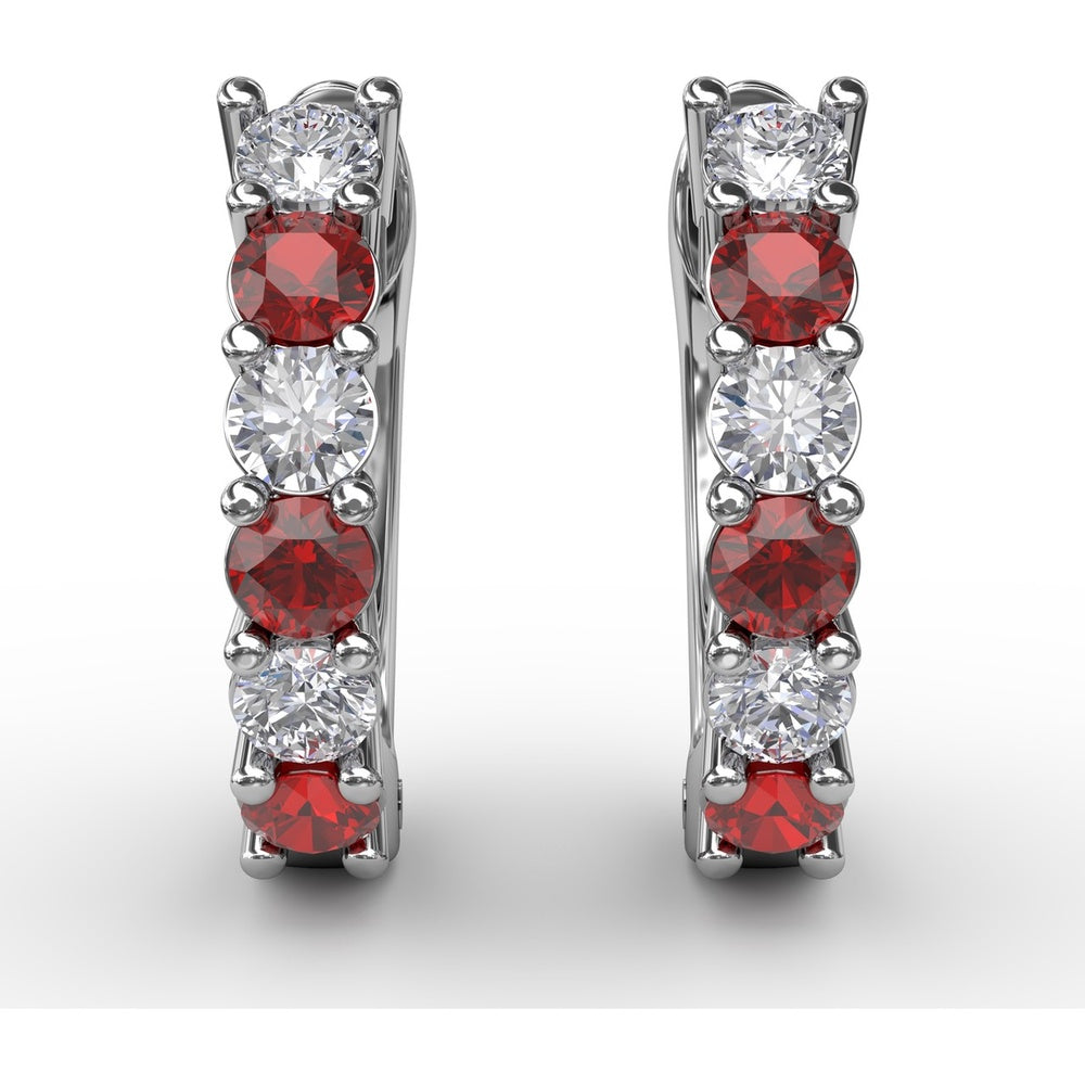 Shared-Prong Ruby and Diamond Hoop Earrings by Fana - 0.84 Carat Total Gemstone Weight