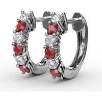 Shared-Prong Ruby and Diamond Hoop Earrings by Fana - 0.84 Carat Total Gemstone Weight