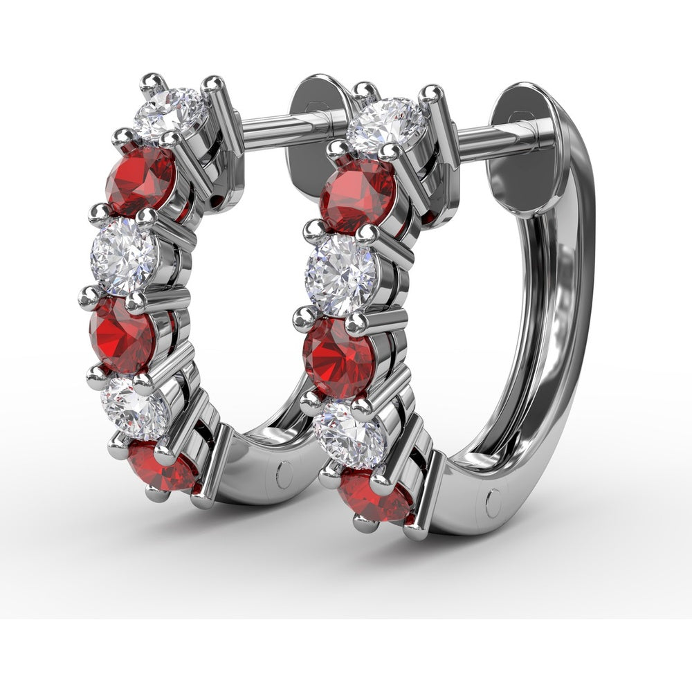 Shared-Prong Ruby and Diamond Hoop Earrings by Fana - 0.84 Carat Total Gemstone Weight