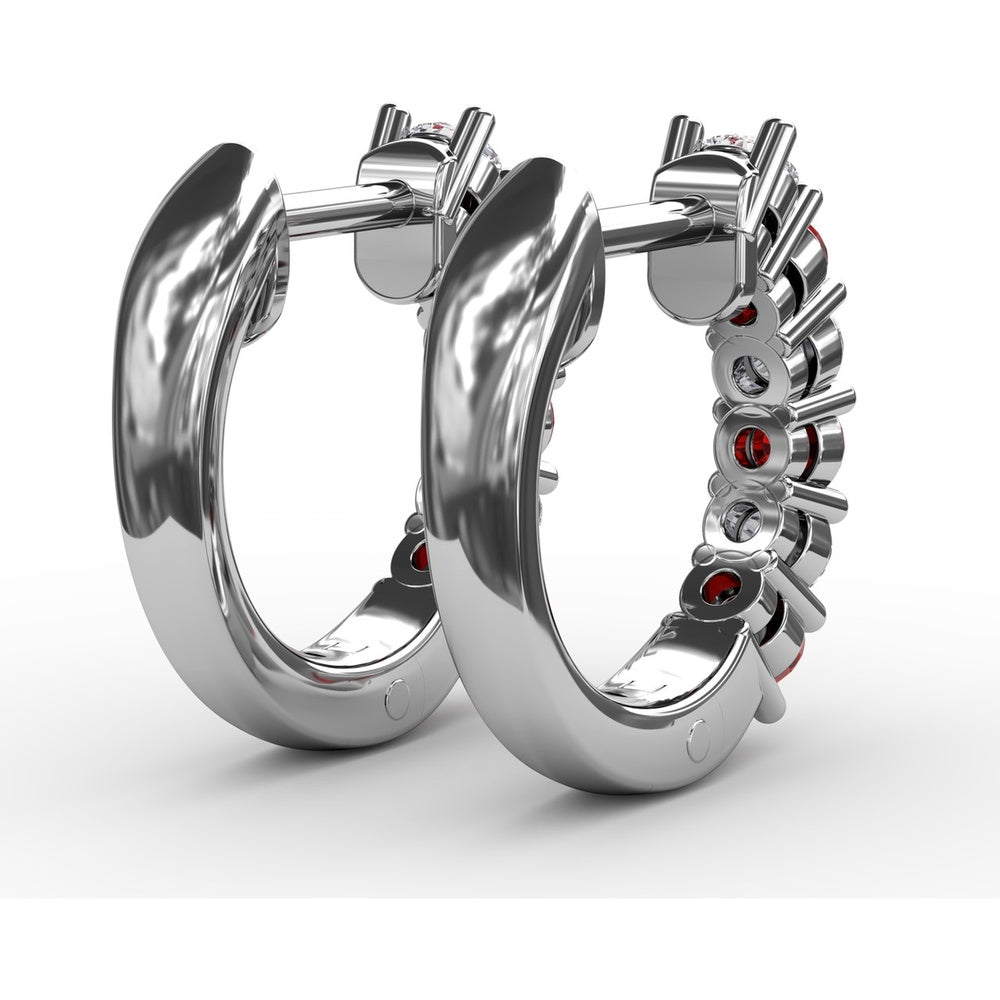 Shared-Prong Ruby and Diamond Hoop Earrings by Fana - 0.84 Carat Total Gemstone Weight