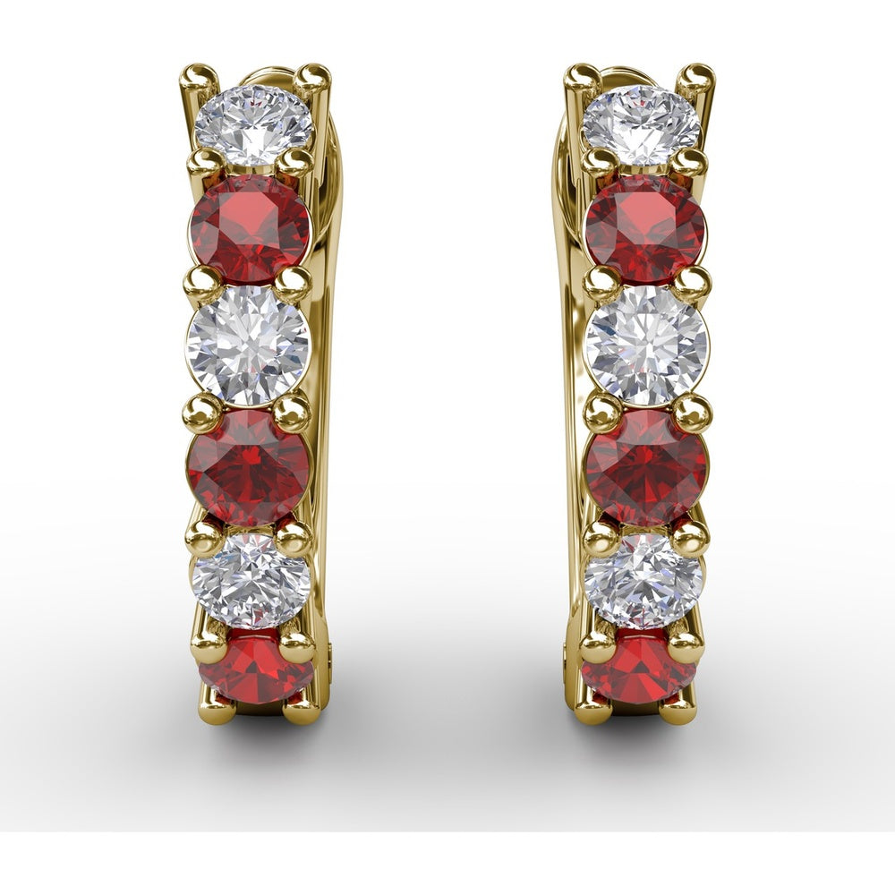 Shared-Prong Ruby and Diamond Hoop Earrings by Fana - 0.84 Carat Total Gemstone Weight