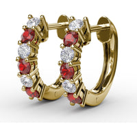 Shared-Prong Ruby and Diamond Hoop Earrings by Fana - 0.84 Carat Total Gemstone Weight