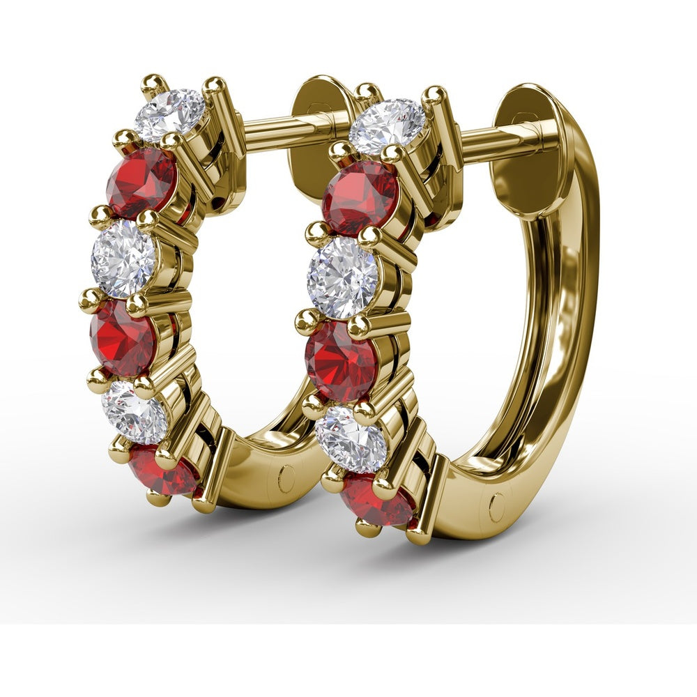 Shared-Prong Ruby and Diamond Hoop Earrings by Fana - 0.84 Carat Total Gemstone Weight