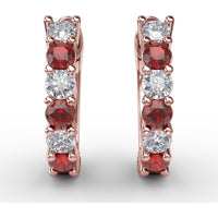 Shared-Prong Ruby and Diamond Hoop Earrings by Fana - 0.84 Carat Total Gemstone Weight