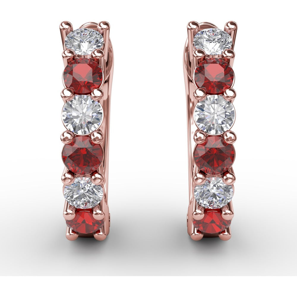 Shared-Prong Ruby and Diamond Hoop Earrings by Fana - 0.84 Carat Total Gemstone Weight