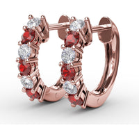 Shared-Prong Ruby and Diamond Hoop Earrings by Fana - 0.84 Carat Total Gemstone Weight