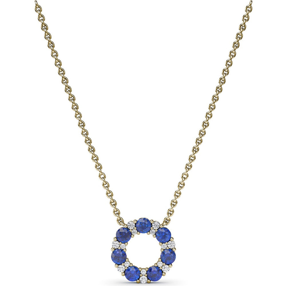 Shared-Prong Sapphire and Diamond Circle Necklace by Fana - 1.23 Carat Total Gemstone Weight