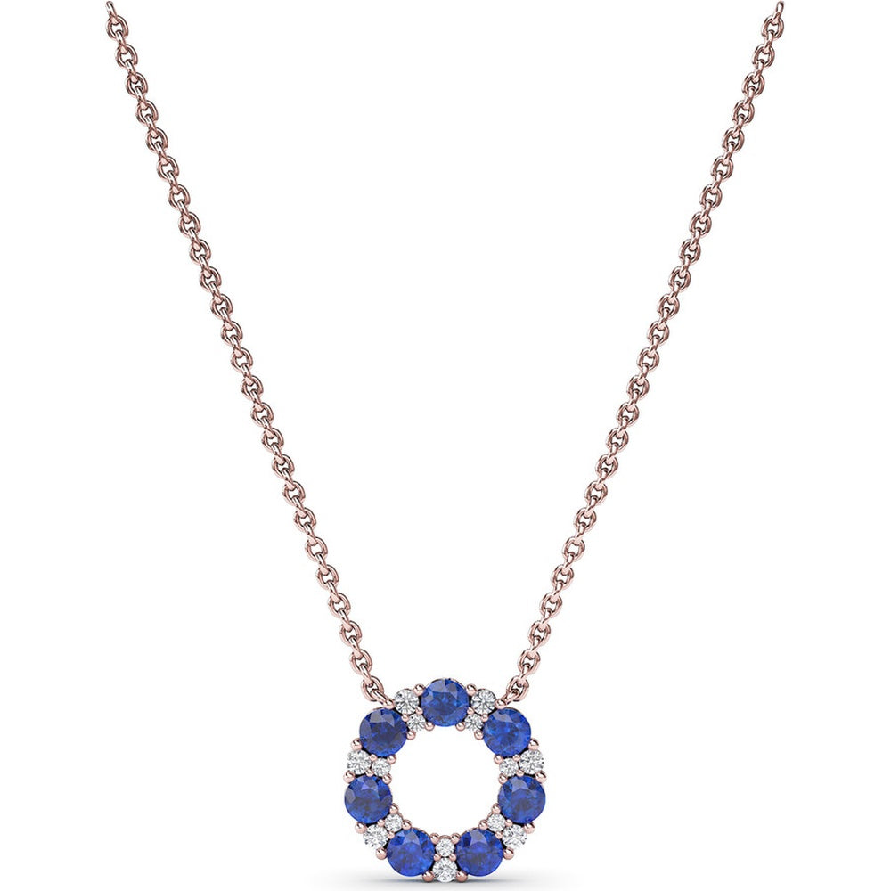 Shared-Prong Sapphire and Diamond Circle Necklace by Fana - 1.23 Carat Total Gemstone Weight