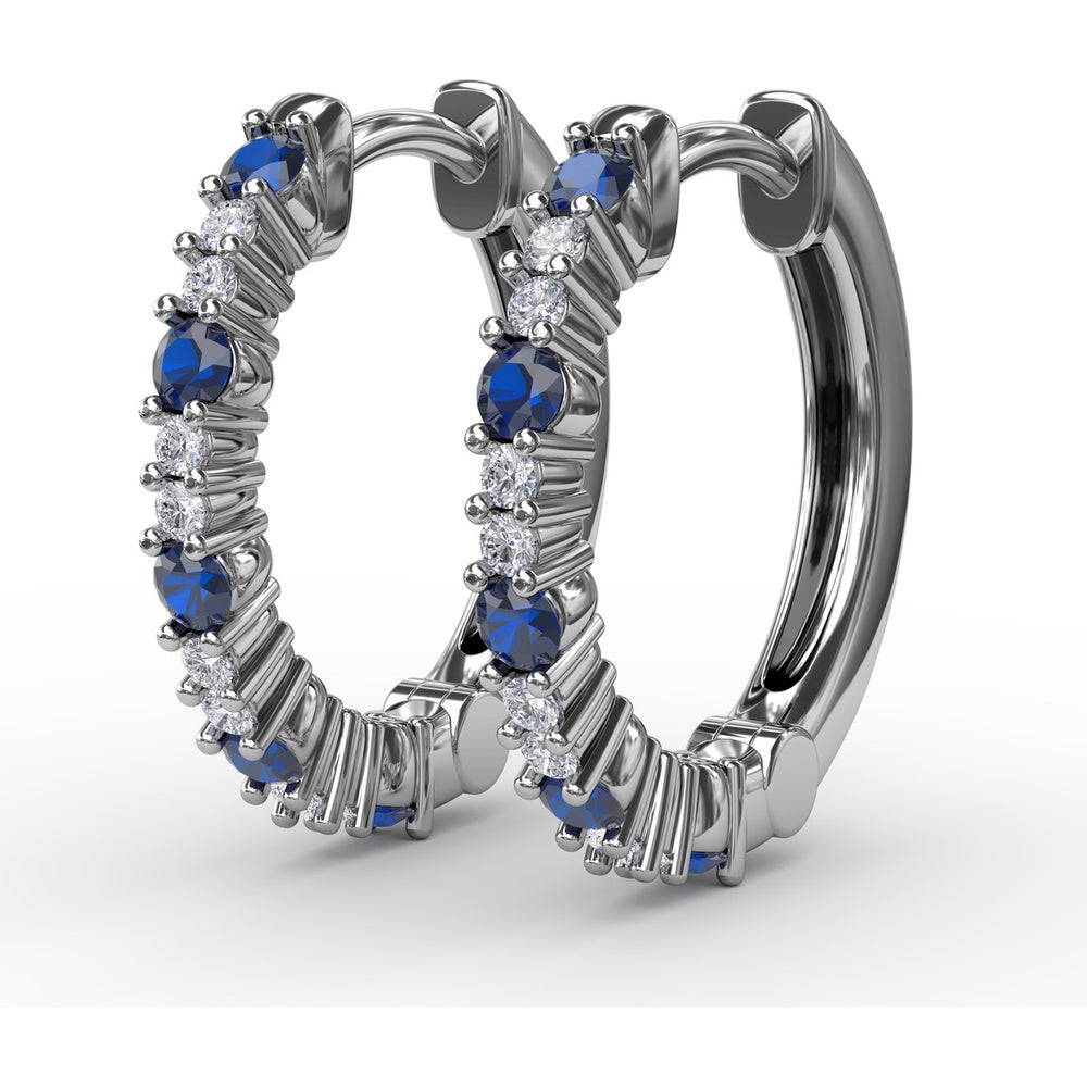Shared-Prong Sapphire and Diamond Hoop Earrings by Fana - 0.41 Carat Total Gemstone Weight
