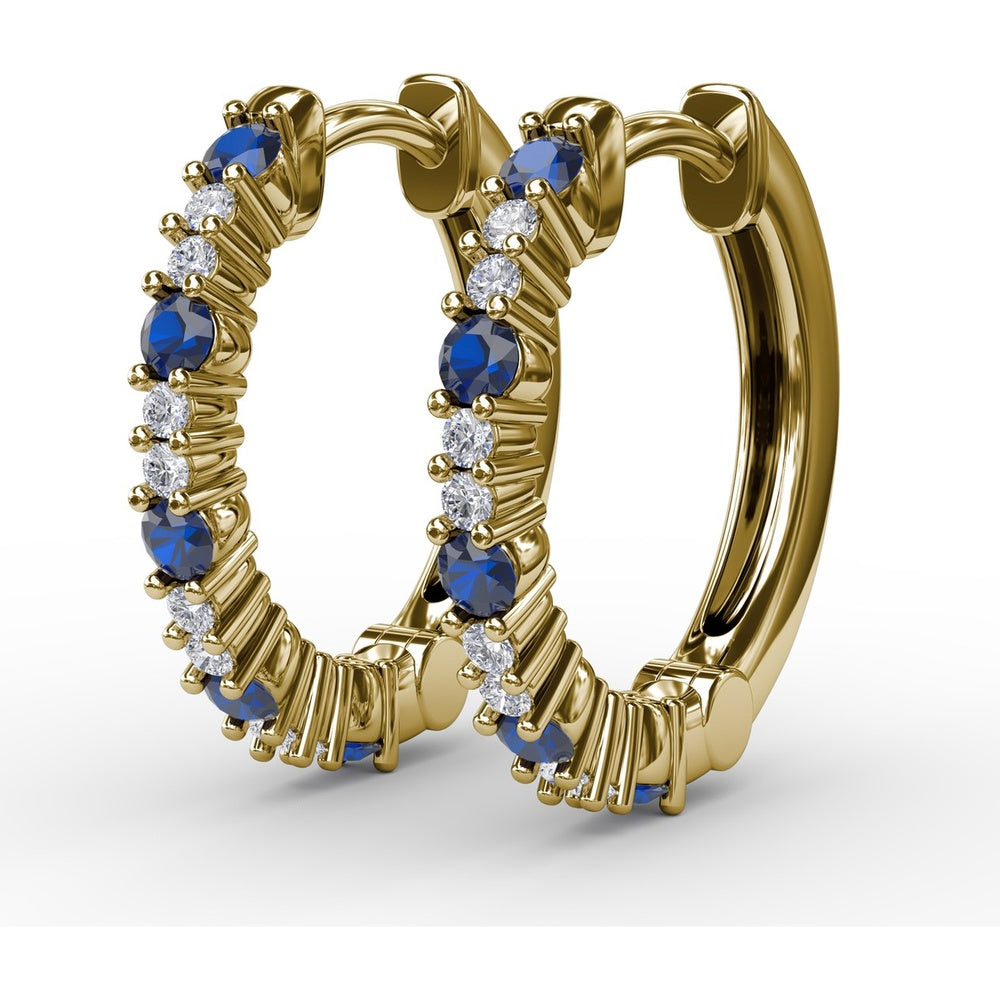 Shared-Prong Sapphire and Diamond Hoop Earrings by Fana - 0.41 Carat Total Gemstone Weight