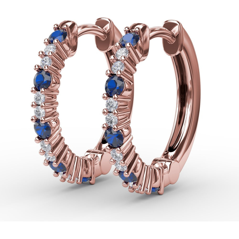 Shared-Prong Sapphire and Diamond Hoop Earrings by Fana - 0.41 Carat Total Gemstone Weight