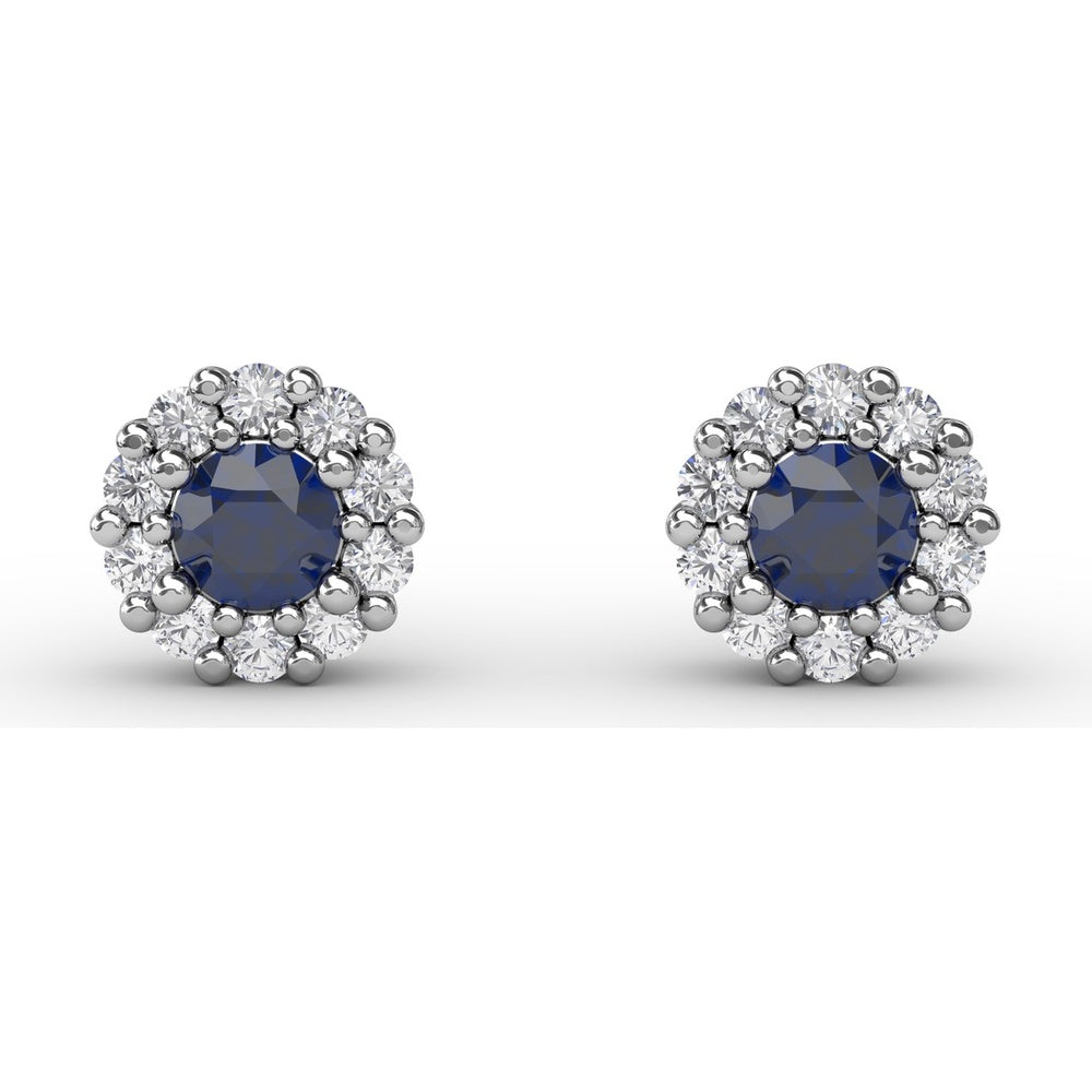 Shared-Prong Sapphire and Diamond Stud Earrings by Fana - 0.90 Carat Total Gemstone Weight