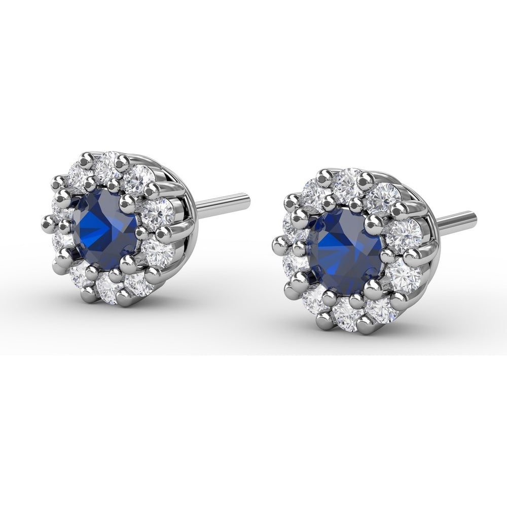 Shared-Prong Sapphire and Diamond Stud Earrings by Fana - 0.90 Carat Total Gemstone Weight