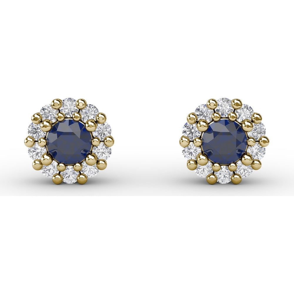 Shared-Prong Sapphire and Diamond Stud Earrings by Fana - 0.90 Carat Total Gemstone Weight
