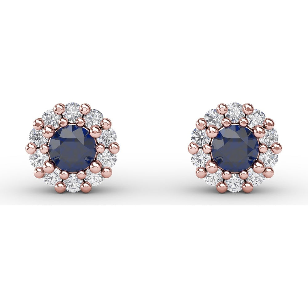 Shared-Prong Sapphire and Diamond Stud Earrings by Fana - 0.90 Carat Total Gemstone Weight
