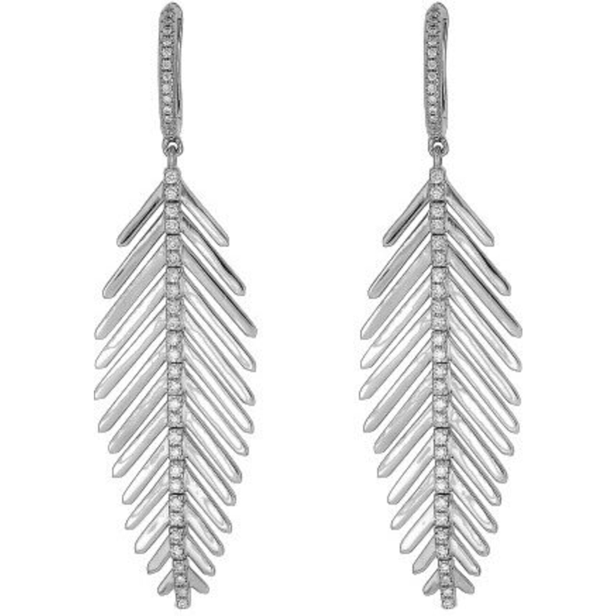 Piranesi - Short Feather Earrings in White Gold - 18K White Gold