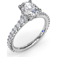 Side Cluster Engagement Ring Setting with Pavé Diamond Band and Oval Center Mounting by Fana - 0.51 Carat Total Diamond Weight