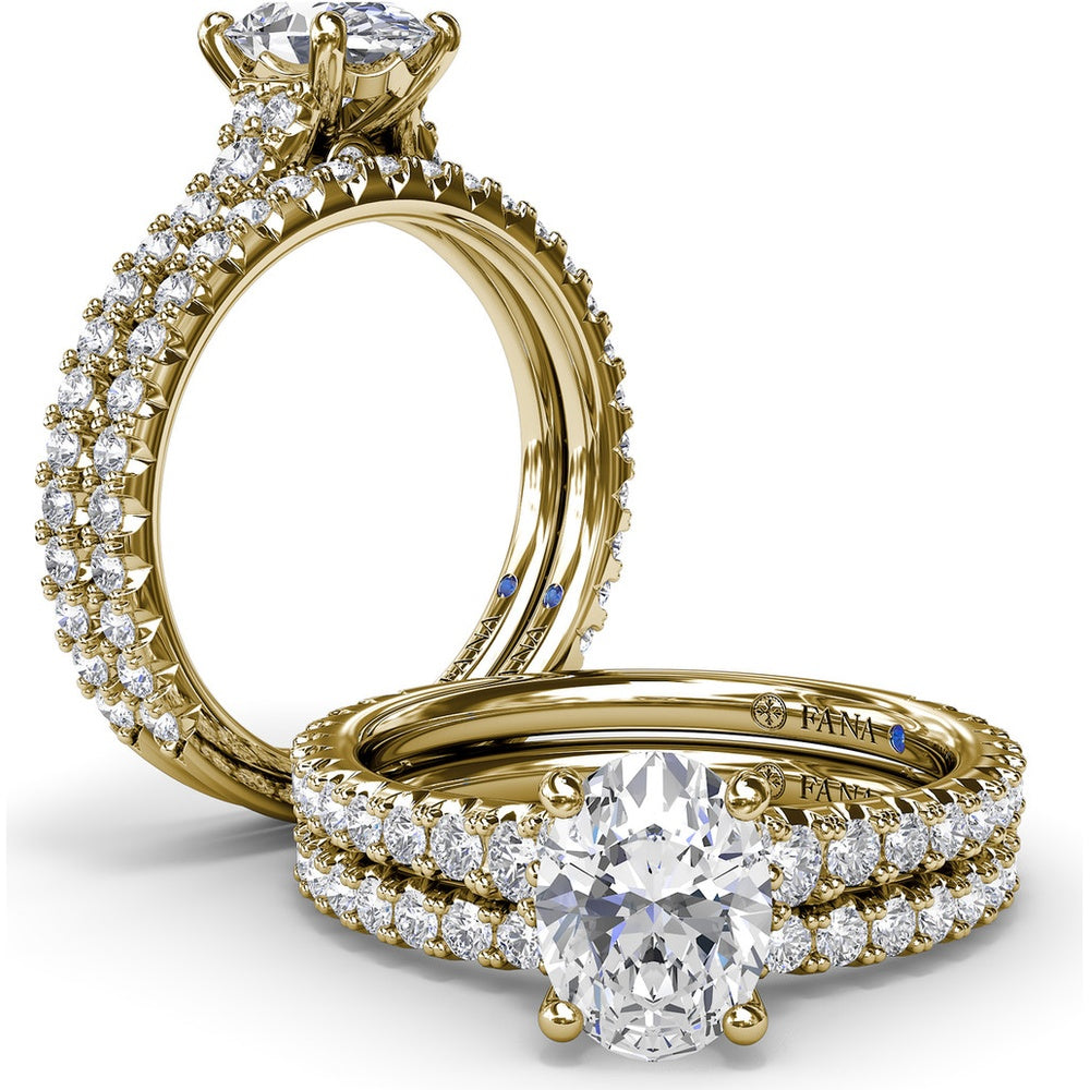 Side Cluster Engagement Ring Setting with Pavé Diamond Band and Oval Center Mounting by Fana - 0.51 Carat Total Diamond Weight