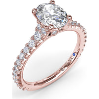 Side Cluster Engagement Ring Setting with Pavé Diamond Band and Oval Center Mounting by Fana - 0.51 Carat Total Diamond Weight