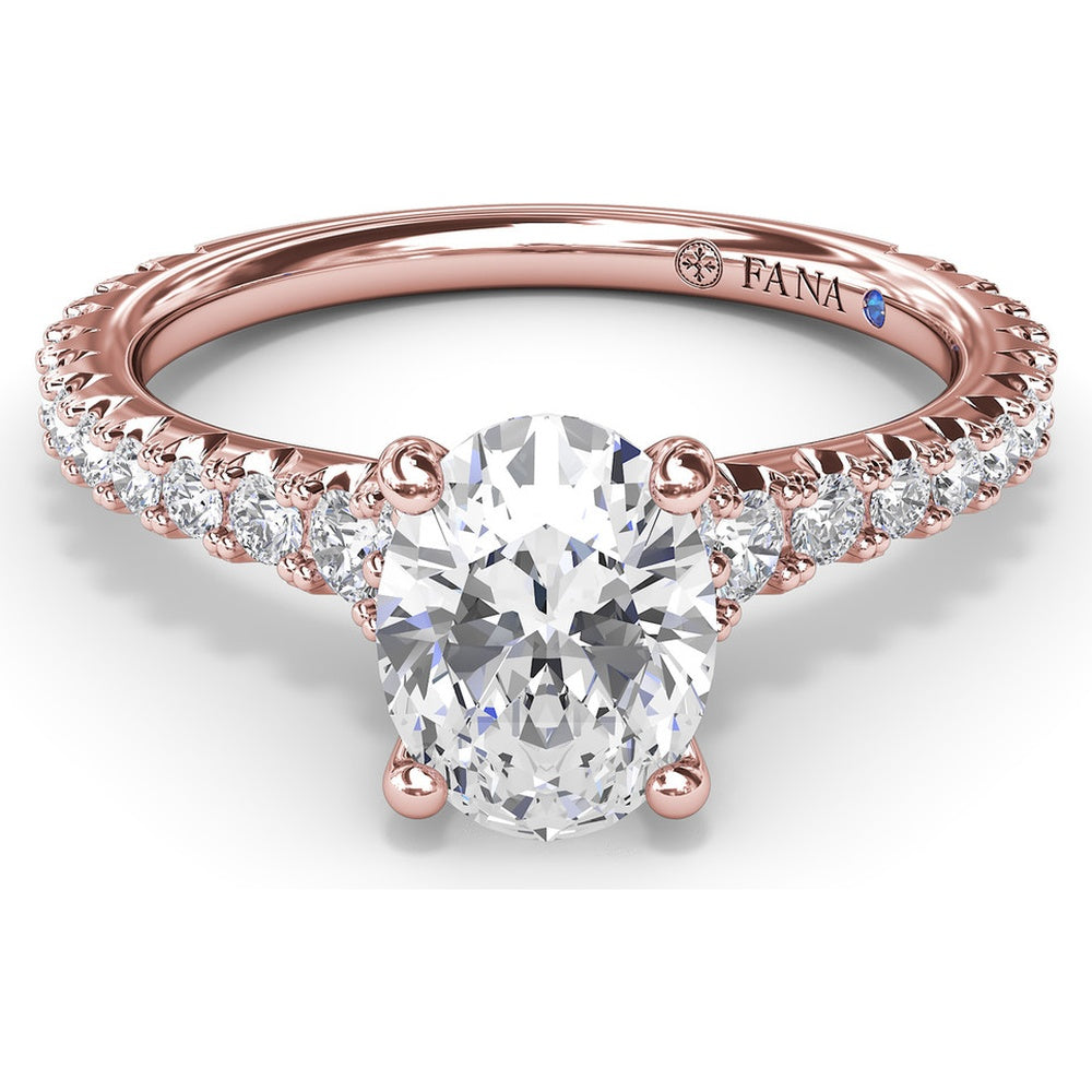 Side Cluster Engagement Ring Setting with Pavé Diamond Band and Oval Center Mounting by Fana - 0.51 Carat Total Diamond Weight