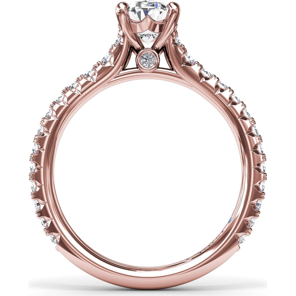 Side Cluster Engagement Ring Setting with Pavé Diamond Band and Oval Center Mounting by Fana - 0.51 Carat Total Diamond Weight