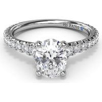 Side Cluster Engagement Ring Setting with Pavé Diamond Band and Oval Center Mounting by Fana - 0.51 Carat Total Diamond Weight