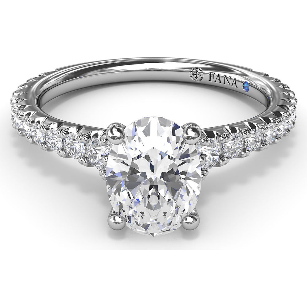 Side Cluster Engagement Ring Setting with Pavé Diamond Band and Oval Center Mounting by Fana - 0.51 Carat Total Diamond Weight