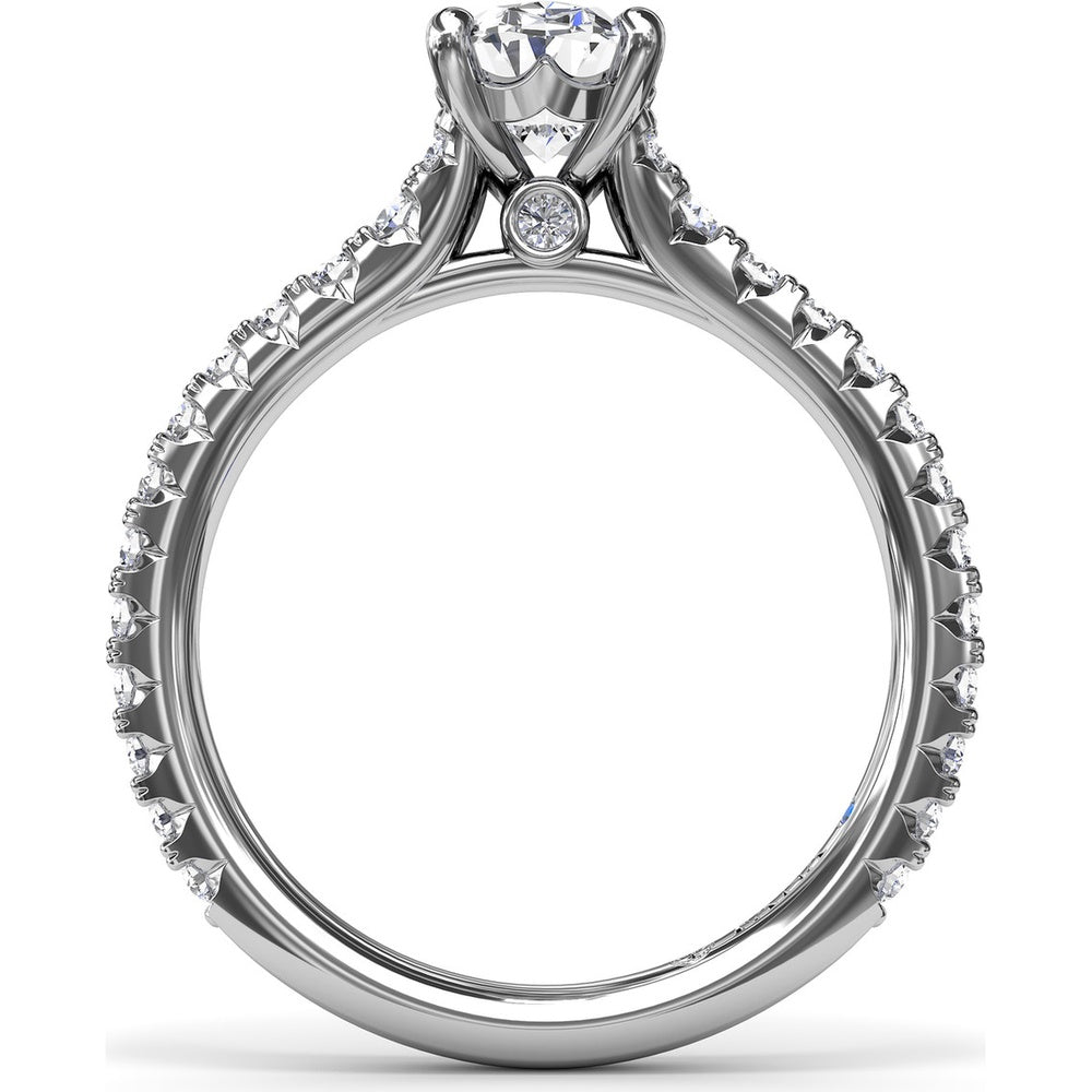 Side Cluster Engagement Ring Setting with Pavé Diamond Band and Oval Center Mounting by Fana - 0.51 Carat Total Diamond Weight