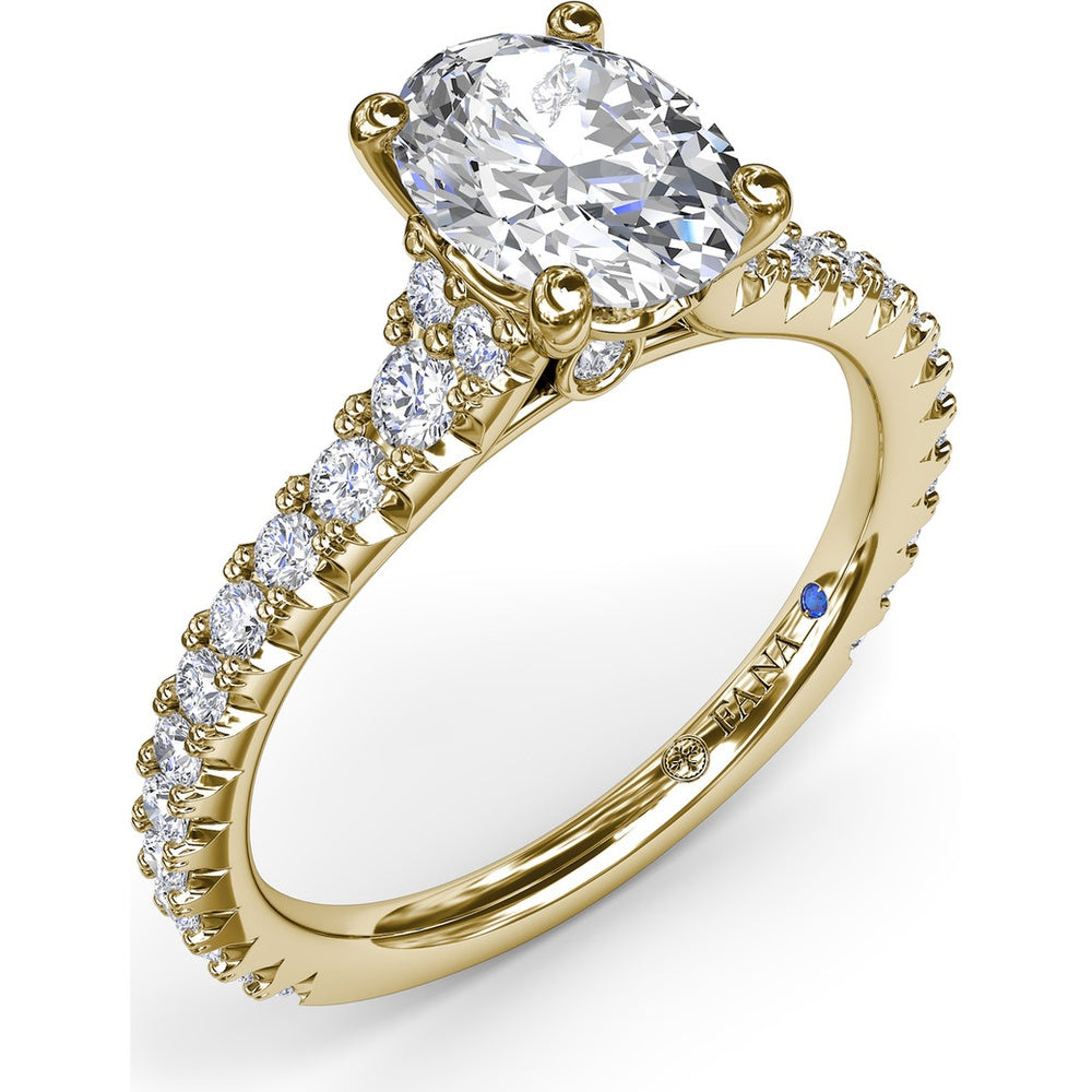 Side Cluster Engagement Ring Setting with Pavé Diamond Band and Oval Center Mounting by Fana - 0.51 Carat Total Diamond Weight