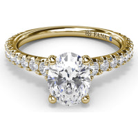 Side Cluster Engagement Ring Setting with Pavé Diamond Band and Oval Center Mounting by Fana - 0.51 Carat Total Diamond Weight