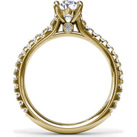 Side Cluster Engagement Ring Setting with Pavé Diamond Band and Oval Center Mounting by Fana - 0.51 Carat Total Diamond Weight