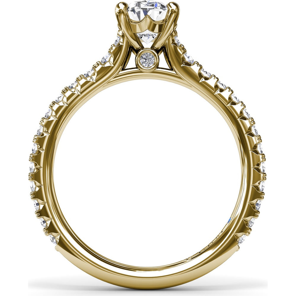Side Cluster Engagement Ring Setting with Pavé Diamond Band and Oval Center Mounting by Fana - 0.51 Carat Total Diamond Weight