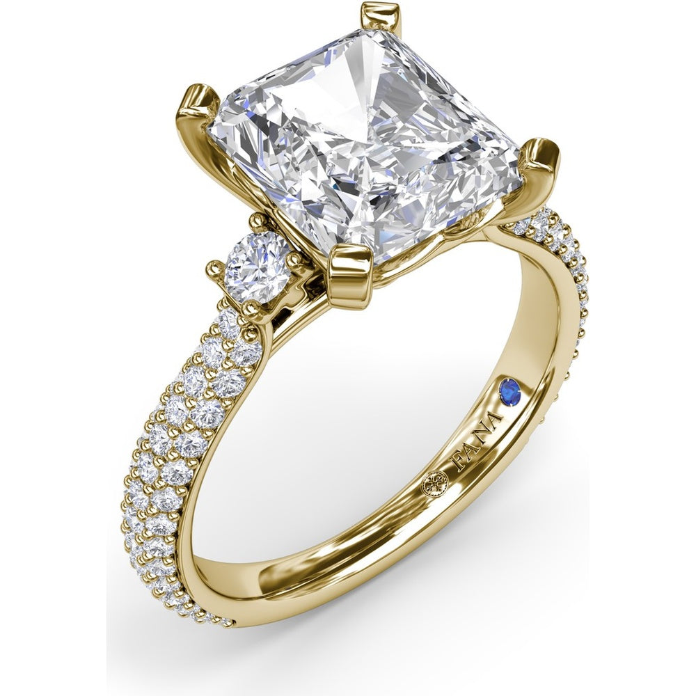 Side Stone Tapered Pavé Diamond Engagement Ring Setting by Fana - 0.75 Carat Total Diamond Weight