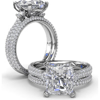 Side Stone Tapered Pavé Diamond Engagement Ring Setting by Fana - 0.75 Carat Total Diamond Weight