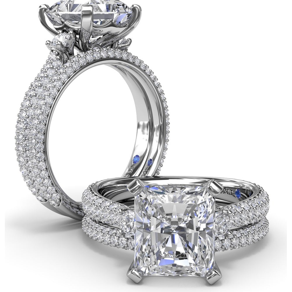 Side Stone Tapered Pavé Diamond Engagement Ring Setting by Fana - 0.75 Carat Total Diamond Weight