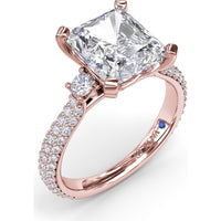 Side Stone Tapered Pavé Diamond Engagement Ring Setting by Fana - 0.75 Carat Total Diamond Weight