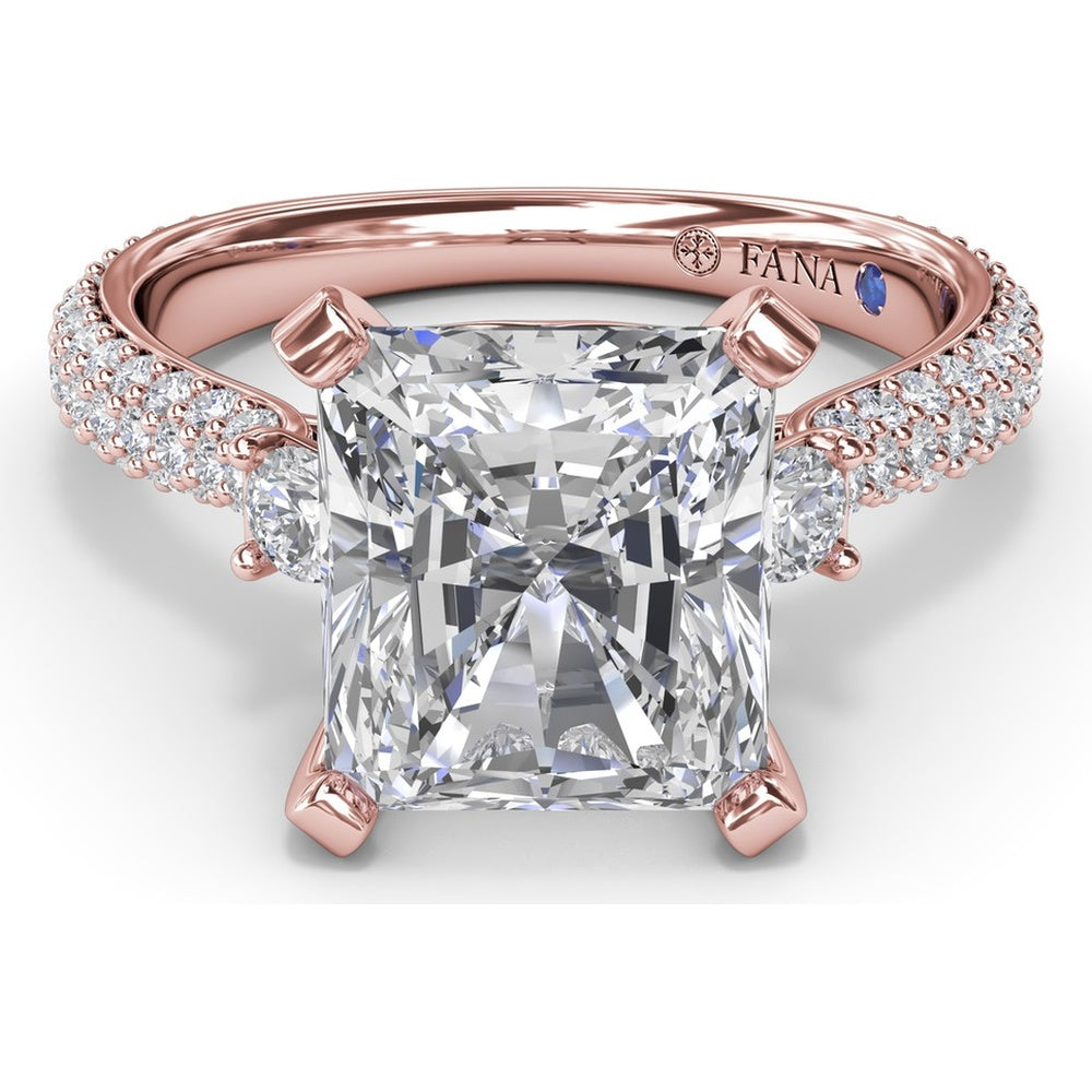 Side Stone Tapered Pavé Diamond Engagement Ring Setting by Fana - 0.75 Carat Total Diamond Weight