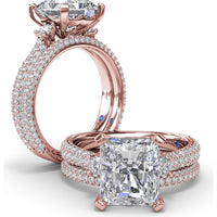 Side Stone Tapered Pavé Diamond Engagement Ring Setting by Fana - 0.75 Carat Total Diamond Weight