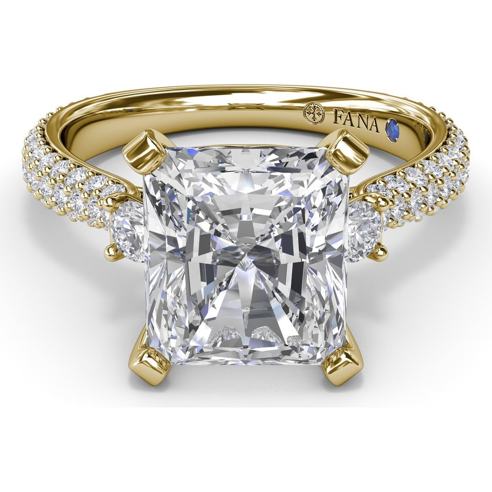 Side Stone Tapered Pavé Diamond Engagement Ring Setting by Fana - 0.75 Carat Total Diamond Weight