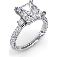 Side Stone Tapered Pavé Diamond Engagement Ring Setting by Fana - 0.75 Carat Total Diamond Weight