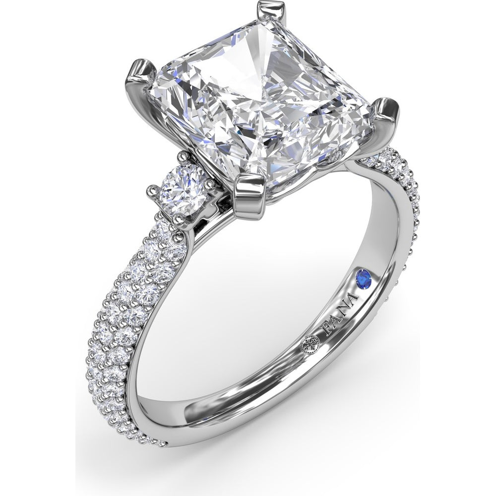 Side Stone Tapered Pavé Diamond Engagement Ring Setting by Fana - 0.75 Carat Total Diamond Weight