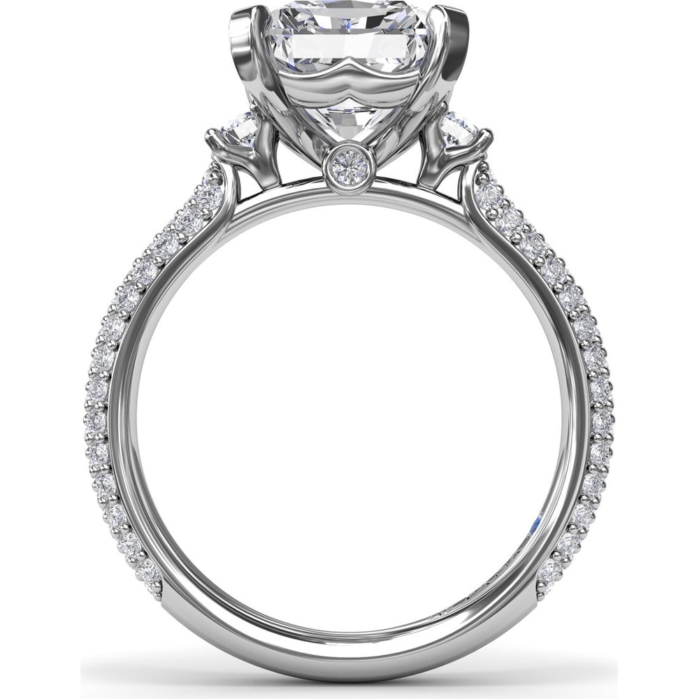 Side Stone Tapered Pavé Diamond Engagement Ring Setting by Fana - 0.75 Carat Total Diamond Weight