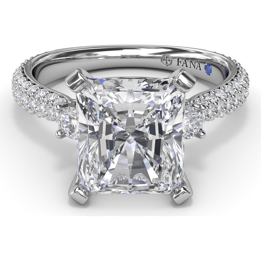 Side Stone Tapered Pavé Diamond Engagement Ring Setting by Fana - 0.75 Carat Total Diamond Weight