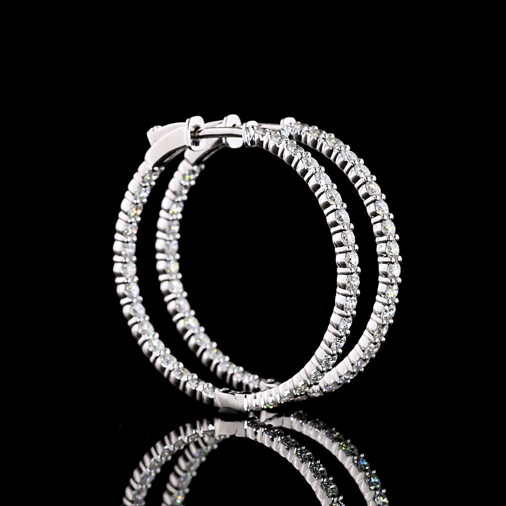Silver 2.01 Carats Total Weight Round Hoop Earrings with Prong-Set Lab Grown Diamonds E-F VS1 - Covaloro Fine Jewelry