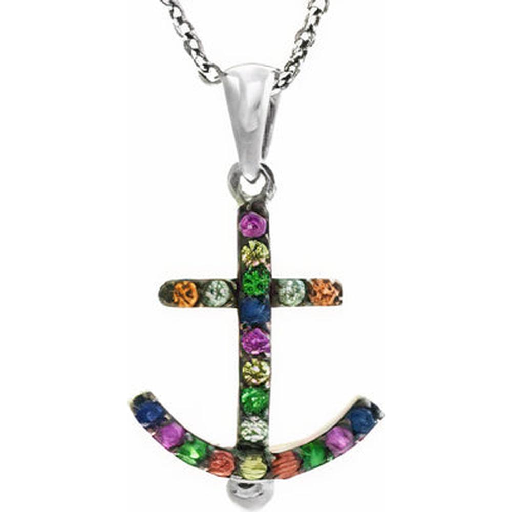 Silver 925 Anchor Pendant with 0.20 Carat Multicolor Sapphires by EFFY