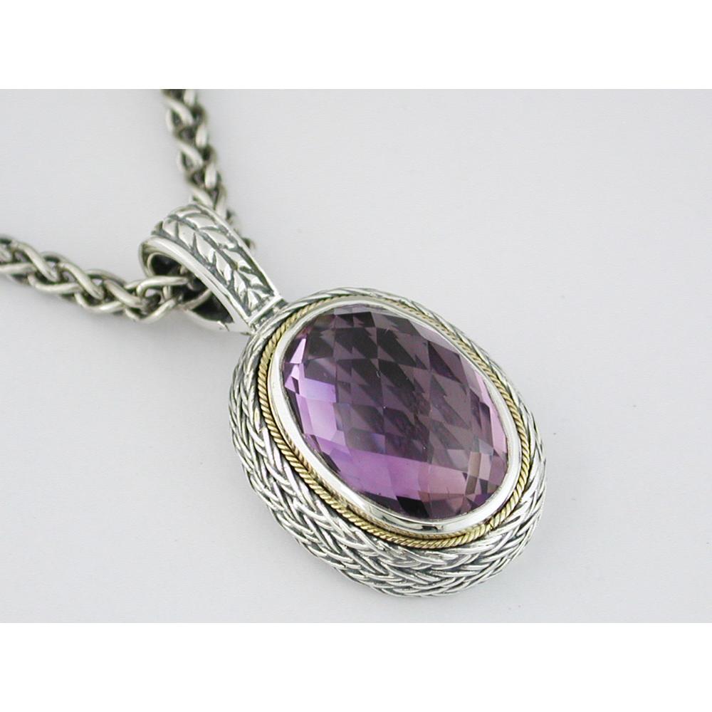 Silver and Gold Oval Amethyst Pendant with 11.50 Carat Center Stone - Royal Jewelry