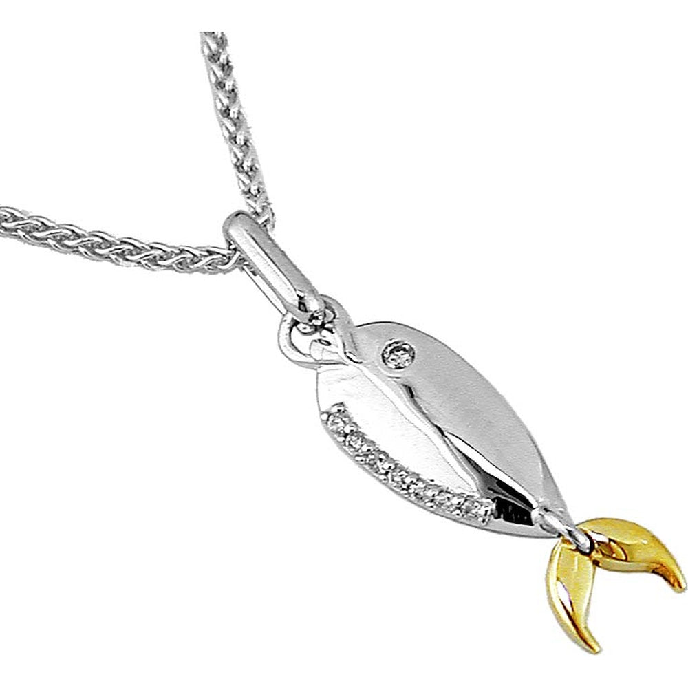 Silver and Yellow Gold Pendant with Curved Row of Round-Cut Diamonds - 0.05 Carat Total Diamond Weight - Royal Jewelry