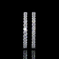 Silver Double Row Medium Hoop Earrings with Prong Set Round Lab Diamonds - 4.39 Carat Total Diamond Weight - Covaloro Fine Jewelry